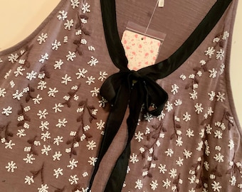 Free People Beaded Blouse Tank Top/Floral/Razorback/Cotton/Fancy-Formal/NWT/Woman Size Extra Small (chest 32”) Vintage