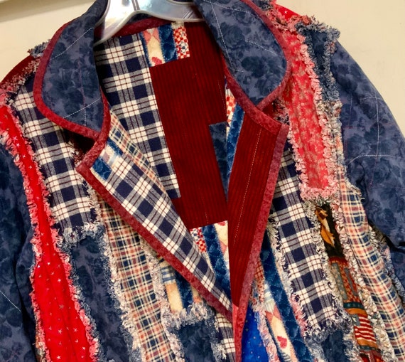Patchwork Blazer-Jacket-Shacket/Red & Blue Plaid … - image 1