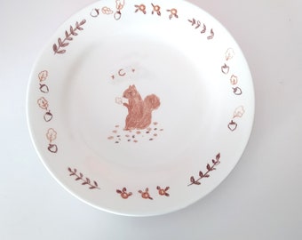Squirrel plate, unique hand decorated plate, original plate, ceramic