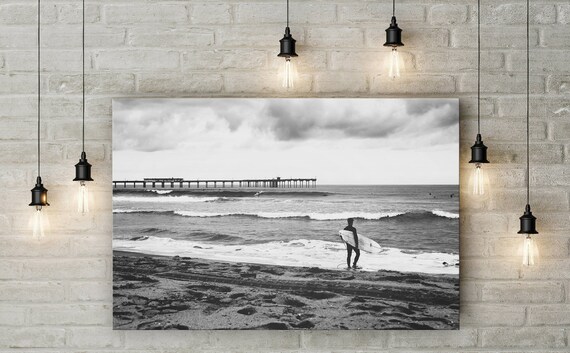Surf Art Black and White Surf Print Surfer and Surfboard | Etsy