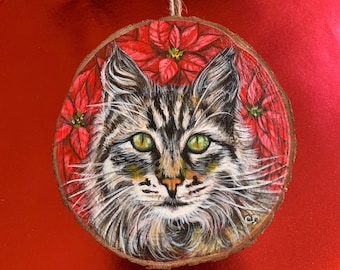 Cat with Poinsettia Ornament/Painting