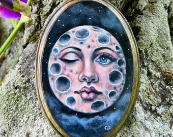 Woman In The Moon acrylic wood plaque original painting