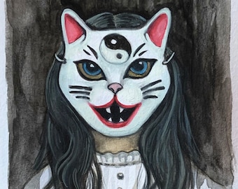 Girl in Cat Mask original painting