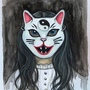 Girl in Cat Mask original painting