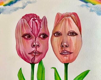 Pintura original de caras de flores