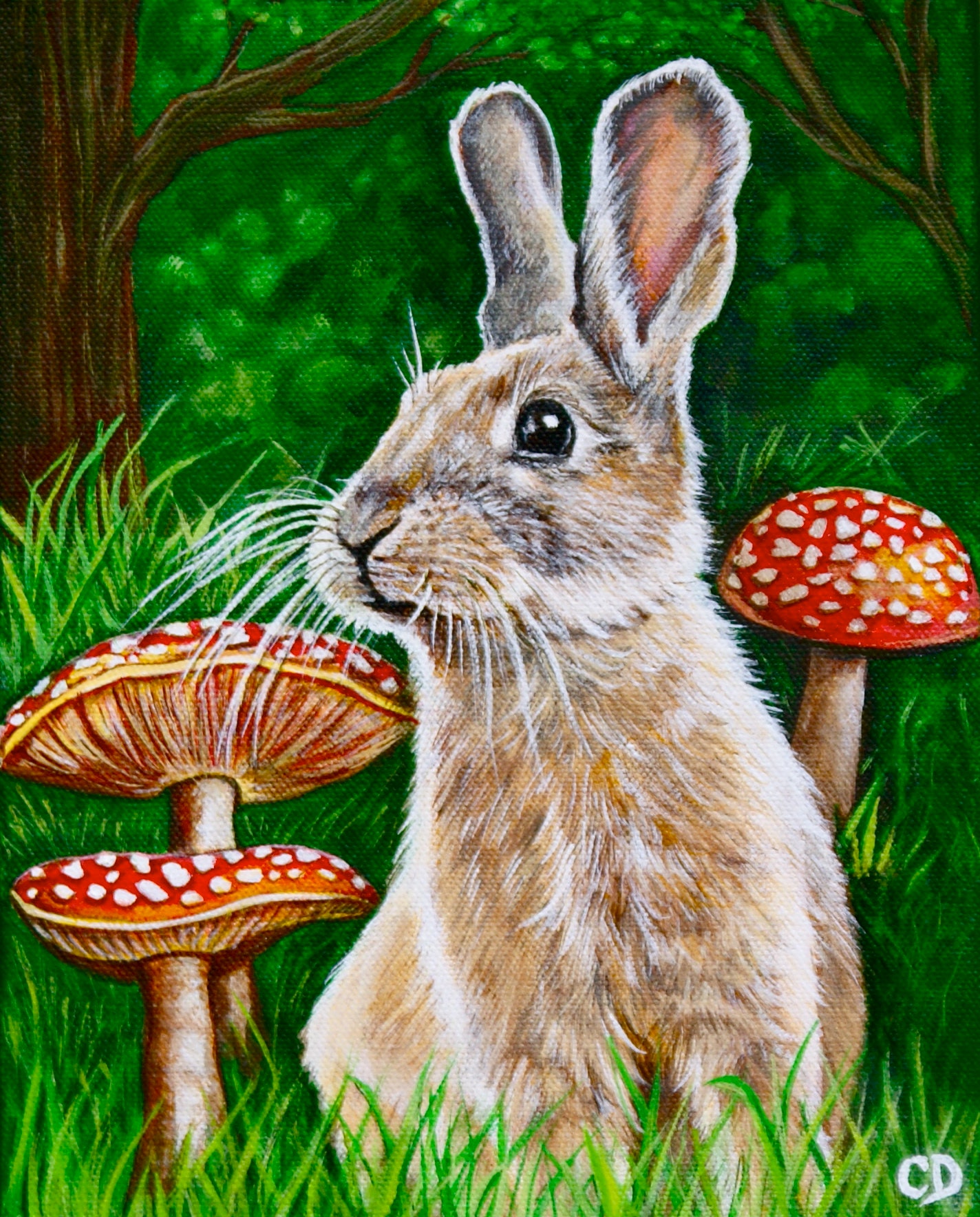 Bunny With Magical Mushrooms Original Painting Etsy Ireland