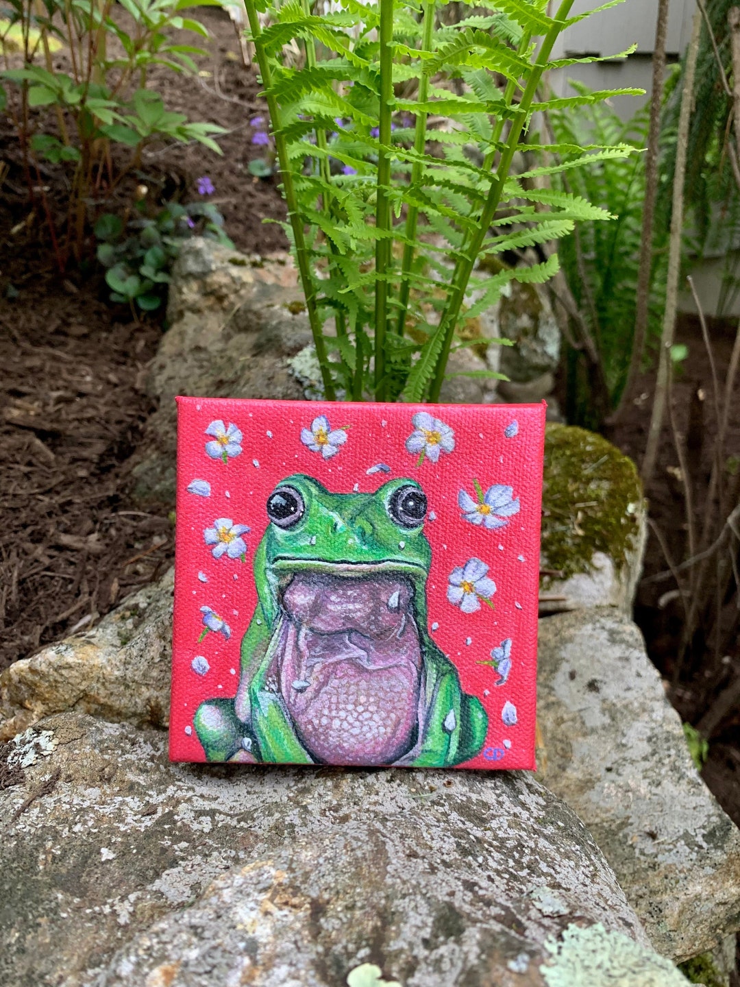 Frog With Falling Flowers Original Painting - Etsy