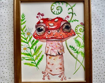 Mushroom Frog Creature original framed painting