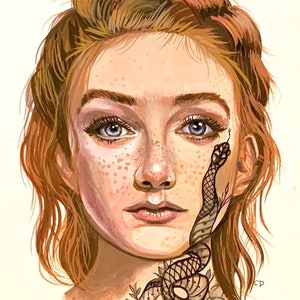 Mädchen mit der Schlange Tattoo Original Gemälde