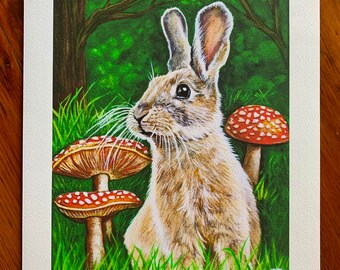 Bunny with Magical Mushrooms fine art print