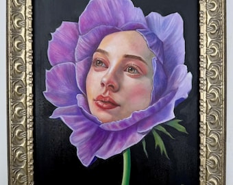Flower Girl original framed oil painting