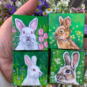 Lilac Spring Rabbit Mini Painting With Magnet or Sawtooth Hanger - Etsy