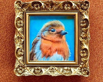 European Robin portrait original framed painting