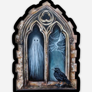 Pegatina de vinilo troquelado Haunted Gothic Window