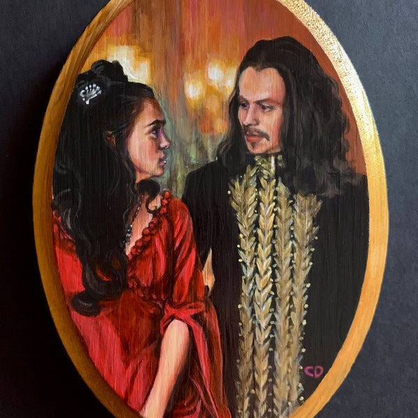 Dracula and Mina original wood plaque painting