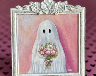 Be My Boo ghost with flowers original framed painting