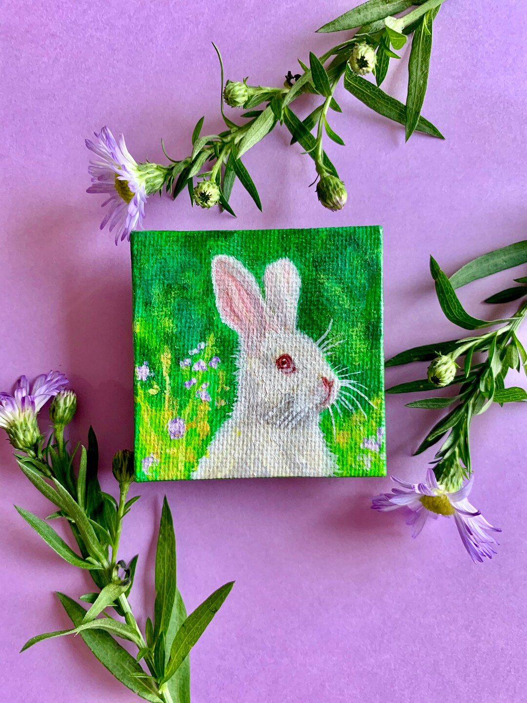 Lilac Spring Rabbit Mini Painting With Magnet or Sawtooth Hanger - Etsy