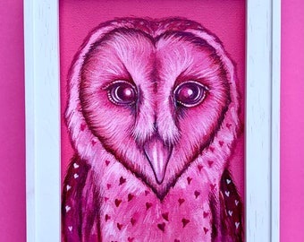 Valentine Owl original framed painting