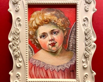 Valentine Cupid Portrait framed original painting
