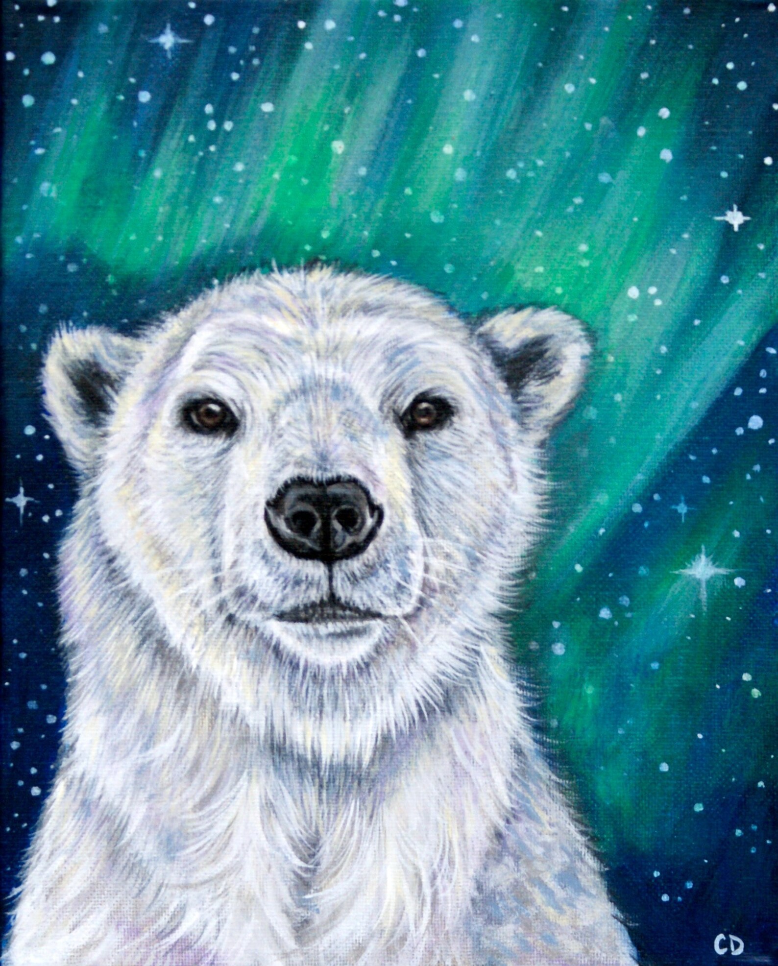 Polar Bear With Northern Lights Original Painting - Etsy