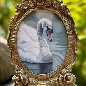 Swan in the Mist original framed oil painting