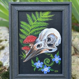 Raven Skull original painting in frame