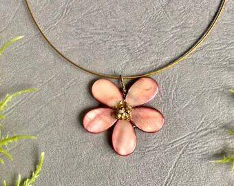 Handmade jewelry, pink flower pendant necklace, gift for her, free shipping