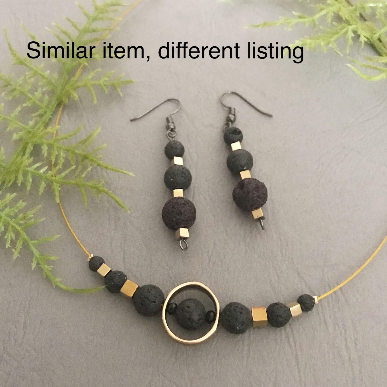 Handmade jewelry set necklace and earrings black lava and Etsy