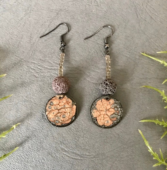 50 SALE Earrings Handmade Long Beaded Earrings Grey and Pink