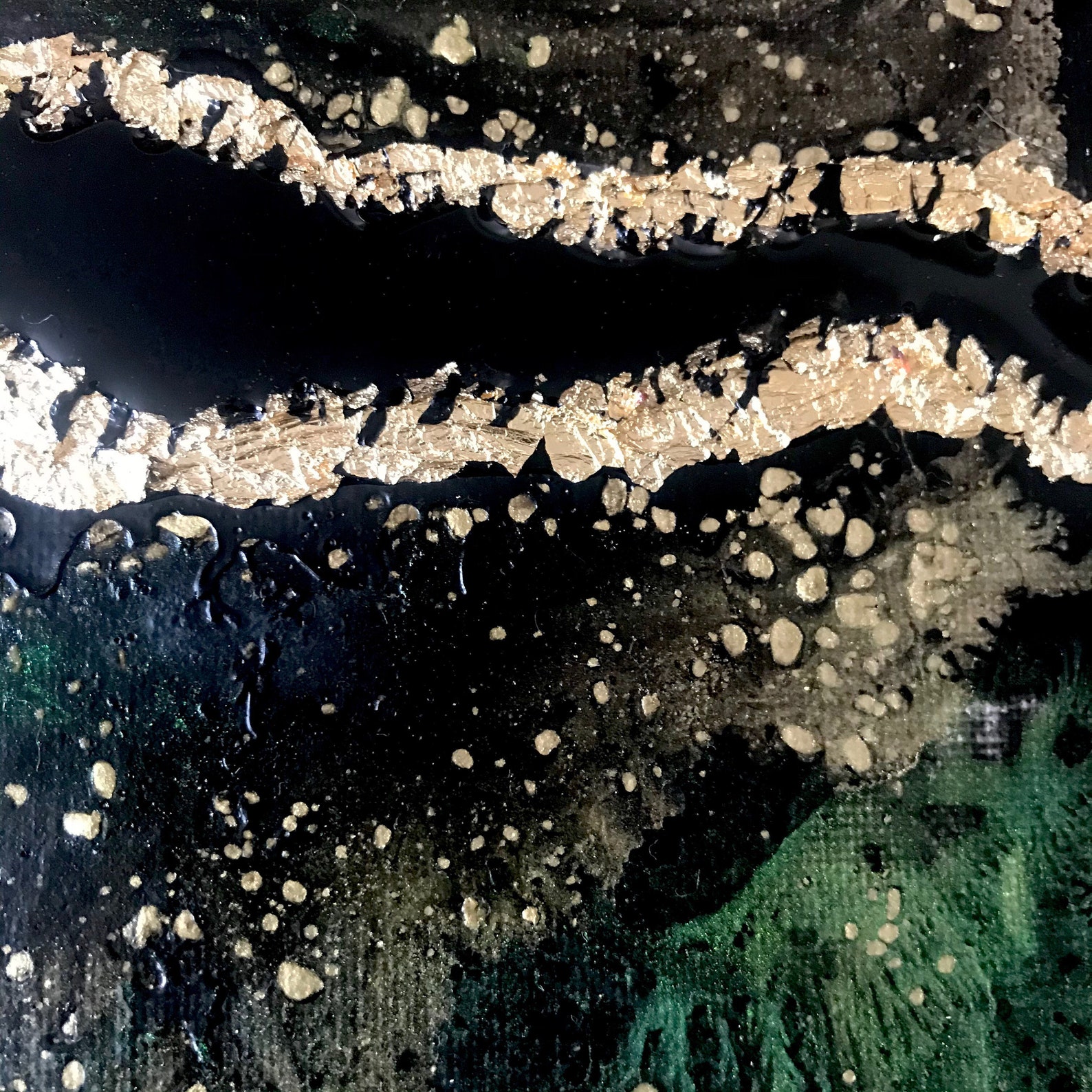 Acrylic Painting Abstract Art Black Green and Gold on Thin - Etsy
