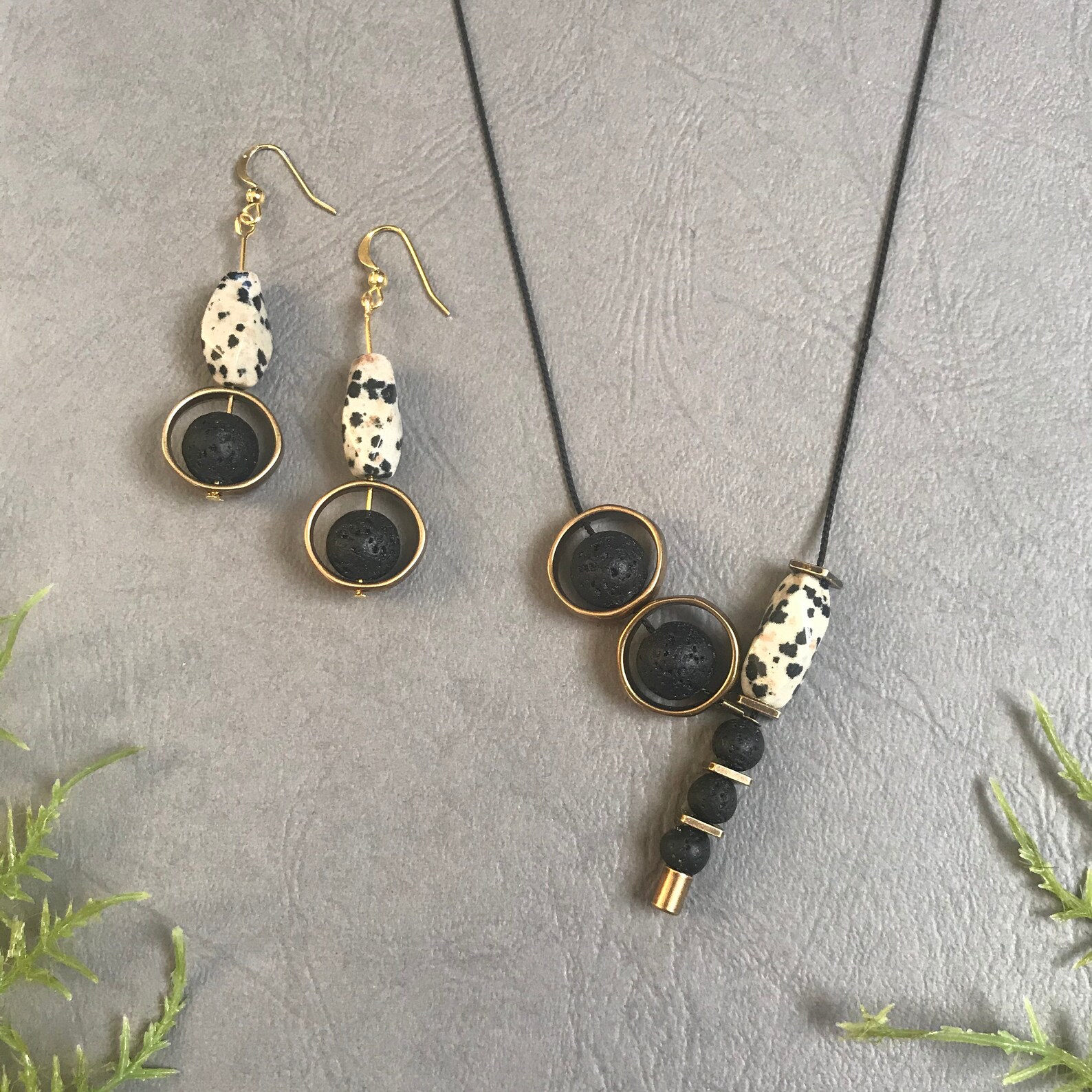 Jewelry Set, Handmade Necklace and Matching Earrings, Black and White