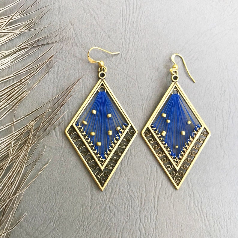free shipping gift for her Handmade Greek jewelry pink matching beads blue or beige thread drop earrings