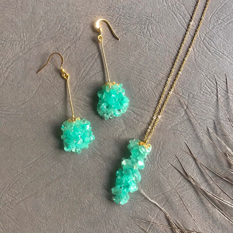 Handmade Jewelry Designs, Jewelry Set, Turquoise Crystals in Resin, Unique Gift for Women Etsy