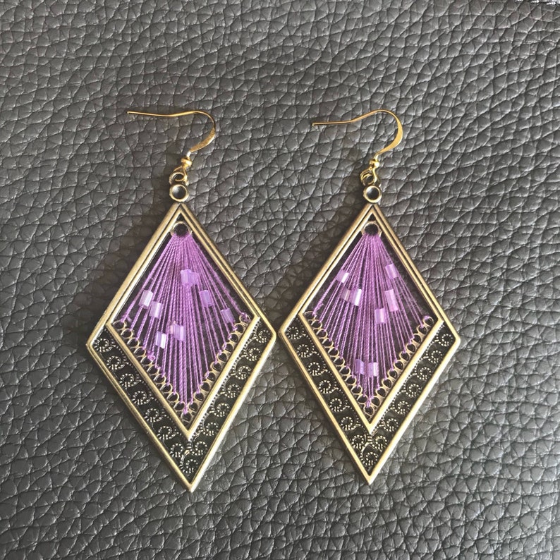 free shipping gift for her Handmade Greek jewelry pink matching beads blue or beige thread drop earrings