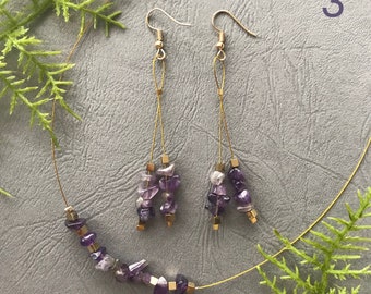 50% SALE! Handmade jewellery set, necklace and earrings, amethyst and gold hematite jewellery, gift for women, February love birthstone
