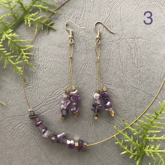 50% SALE! Handmade Jewellery Set, Necklace and Earrings, Amethyst