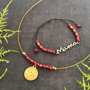 Ręcznie robiony spersonalizowany prezent dla mamy, zestaw biżuterii, naszyjnik i bransoletka, mama, mama, złe oko, urok, biżuteria na szczęście, darmowa wysyłka