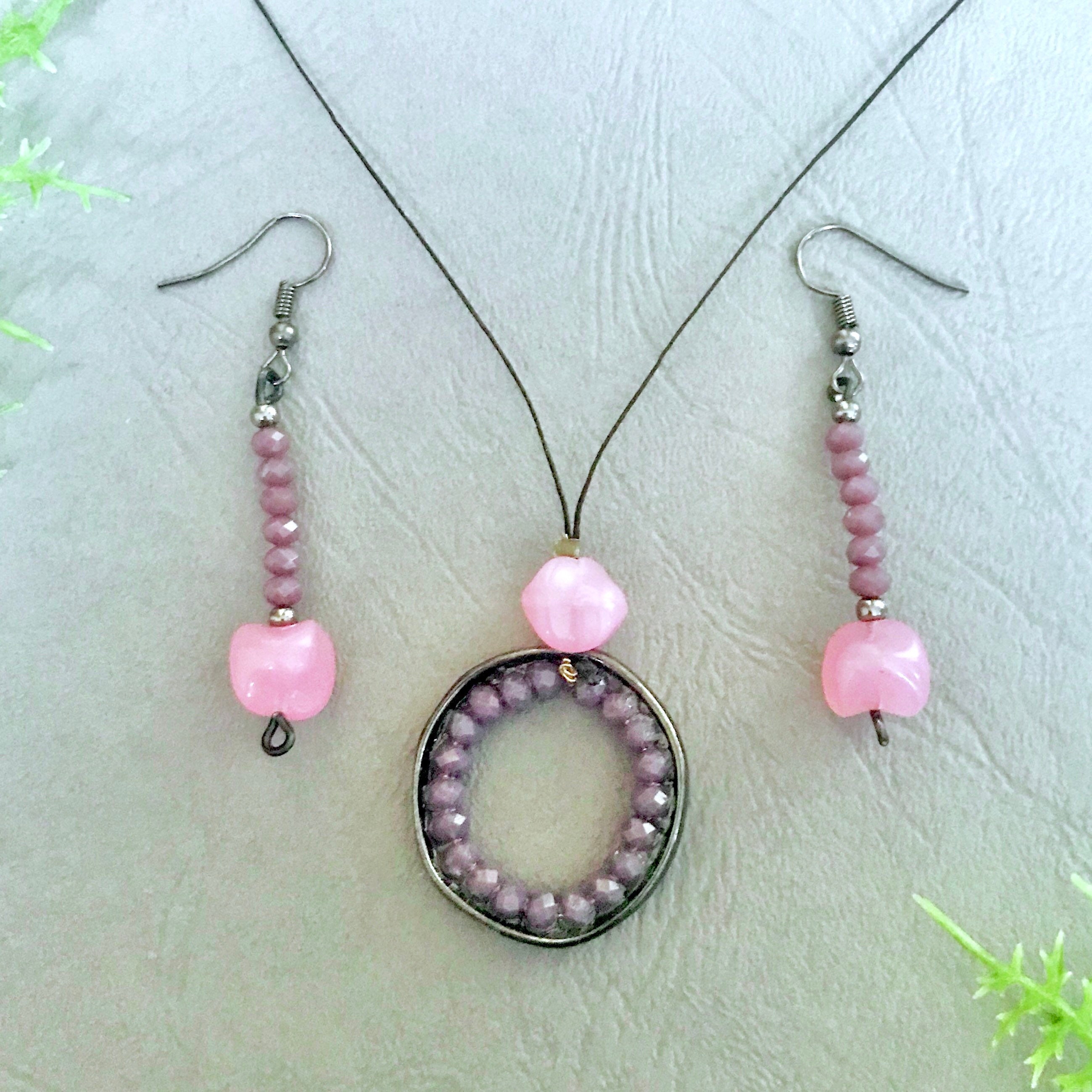 Handmade Jewellery Set Design Purple and Pink Crystal Beads | Etsy