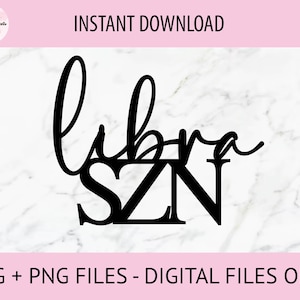 May include: Black and white graphic design with the text "libra szn" in a stylized font.