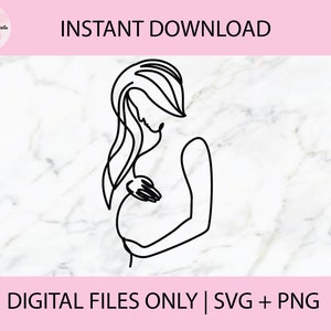 Kobiety w ciąży Line Art | Kobieta w ciąży SVG | SVG + PNG | Natychmiastowe pobieranie, Plik do cięcia, Grawerowanie, Naklejka, Plik Cricut, Wydruk, Winyl, Glowforge