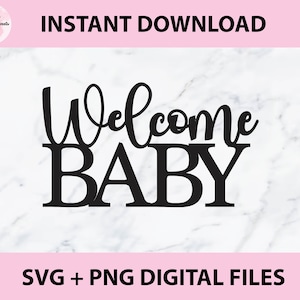 Welcome Baby SVG, PNG File digitali / File di taglio, File di stampa, Cricut, Cake Toppers, Decalcomanie, Inviti, Sublimazione