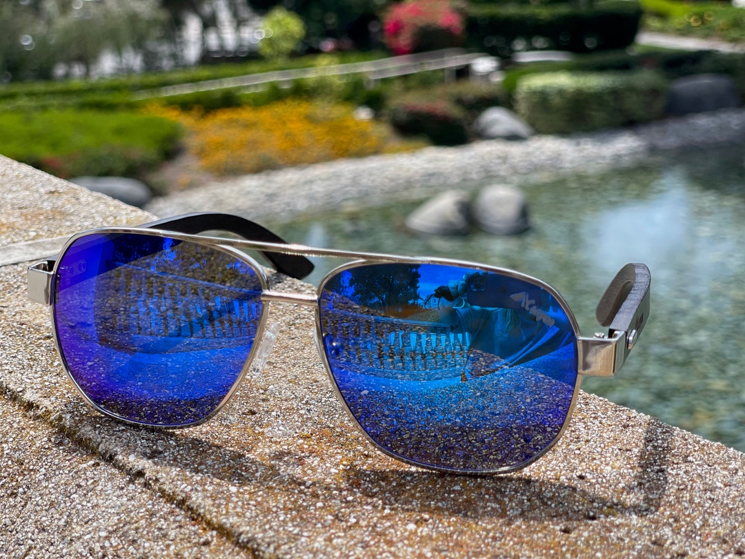 Ebony Wood Sunglasses Canyon Niagara Blue Mirror Polarized Etsy