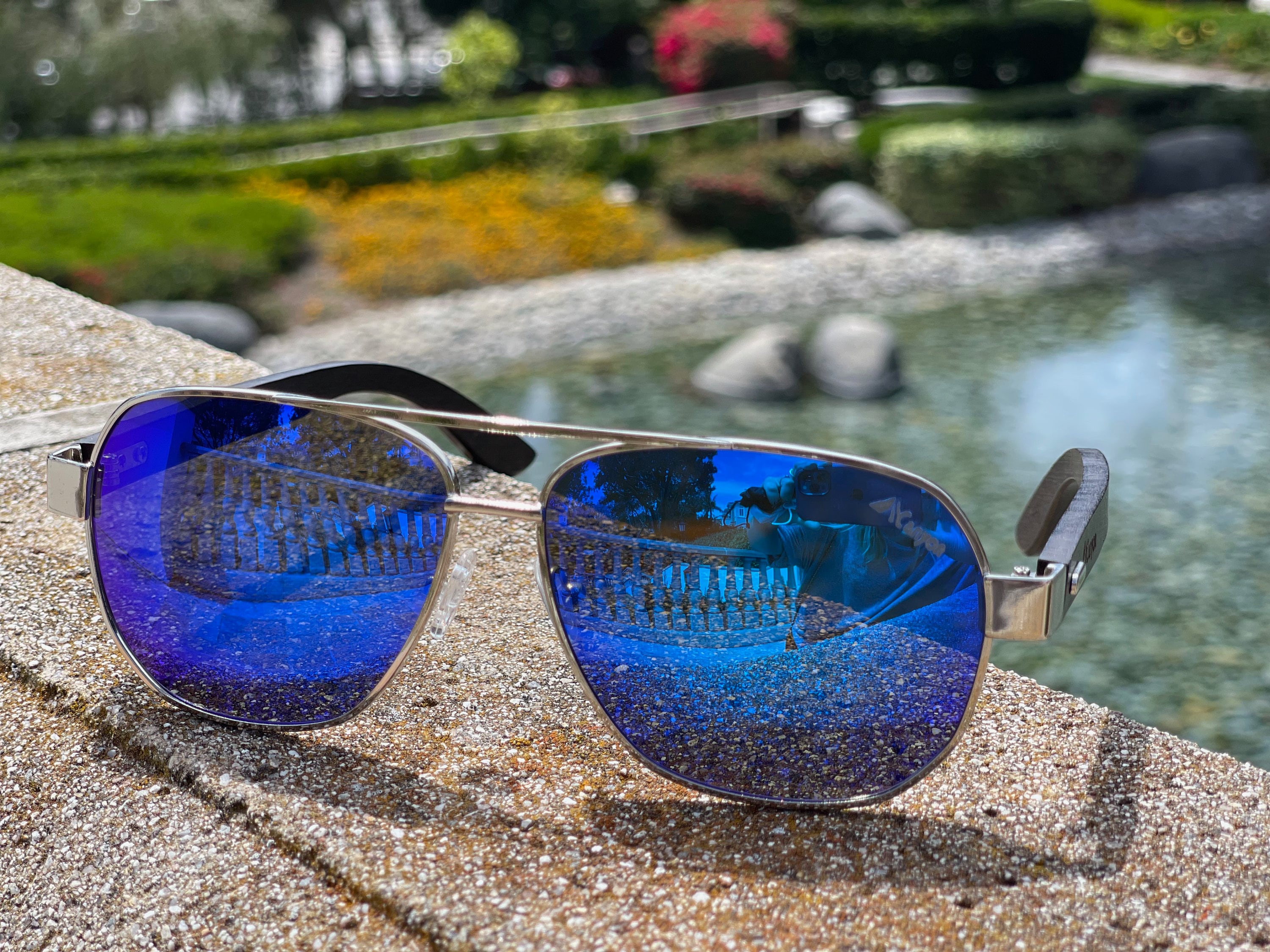 Ebony wood sunglasses, Canyon Niagara, blue mirror polarized lenses
