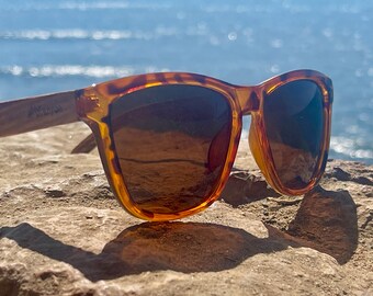 Zebra wood tortoise sunglasses, bronze polarized lenses, Canyon Westwater