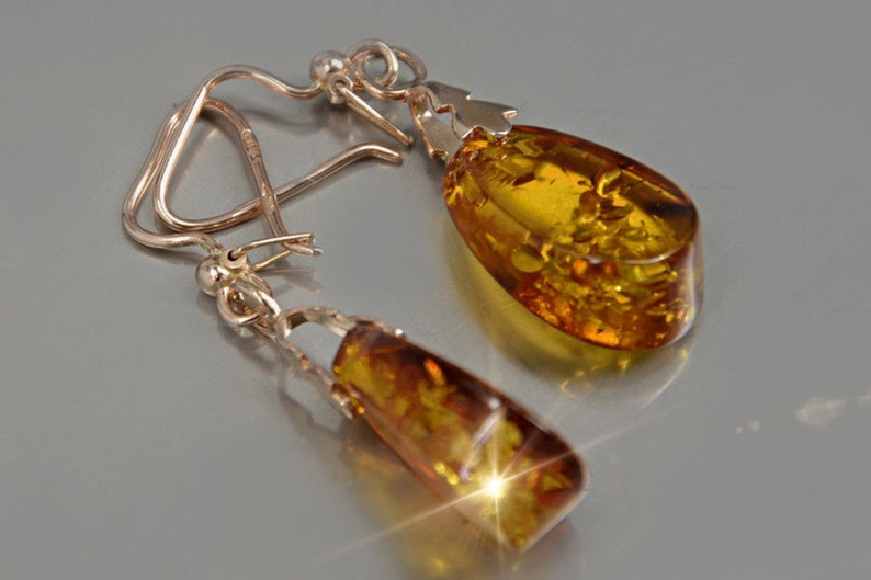 585 Gold Earrings 14 KT Russian Amber Rose Gold Earrings 14 KT Rose Gold Earrings Natural Amber Gold Earrings Russian Gold Earrings