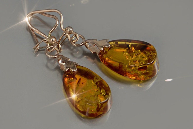 585 Gold Earrings 14 KT Russian Amber Rose Gold Earrings 14 KT Rose Gold Earrings Natural Amber Gold Earrings Russian Gold Earrings