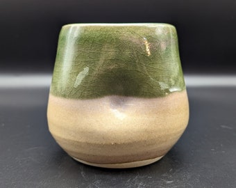 Small Earth Green and Sand Ceramic Planter - Wheel Thrown & Shaped - Glazed Pottery Container Bowl