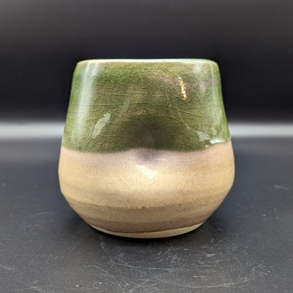 Small Earth Green and Sand Ceramic Planter - Wheel Thrown & Shaped - Glazed Pottery Container Bowl