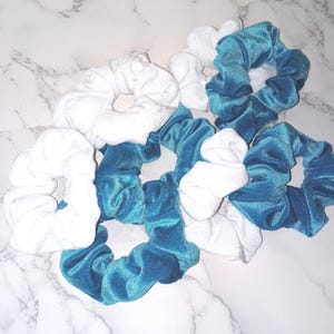 2 Blue and White Medium Size Velvet Scrunchie