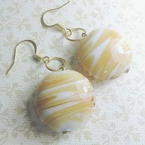 Yellow Caramel Cream Flat Bead Earrings